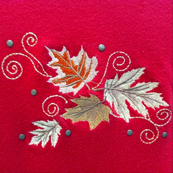 STUNNING BONNIE EVANS METALLIC AUTUMN LEAVES EMBROIDERED COTTON TOP! - Picture 2 of 3